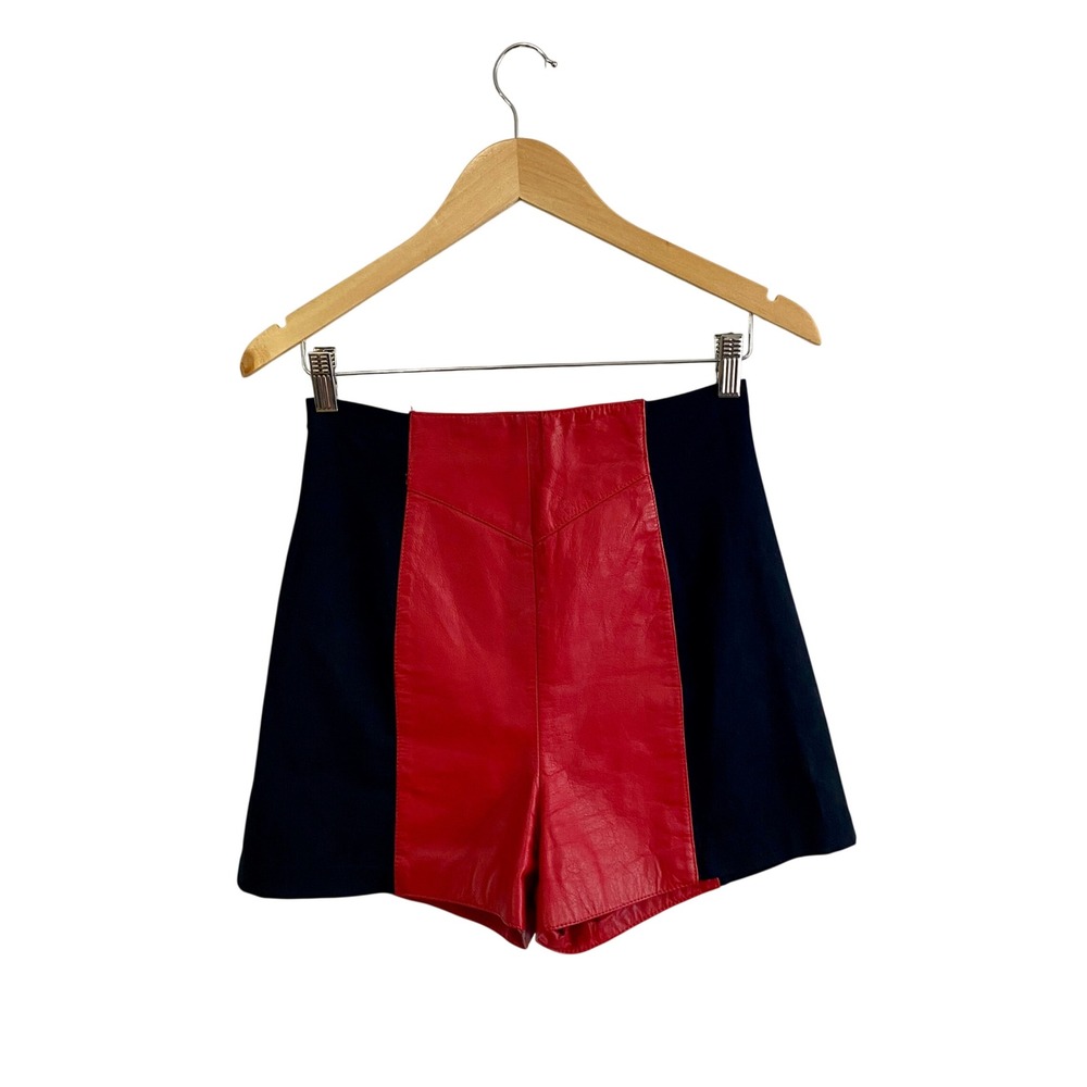 Vintage Wilsons Leather Colorblock Shorts Red Black High Waist Stretch Size L